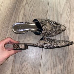 Slide on snakeskin flat